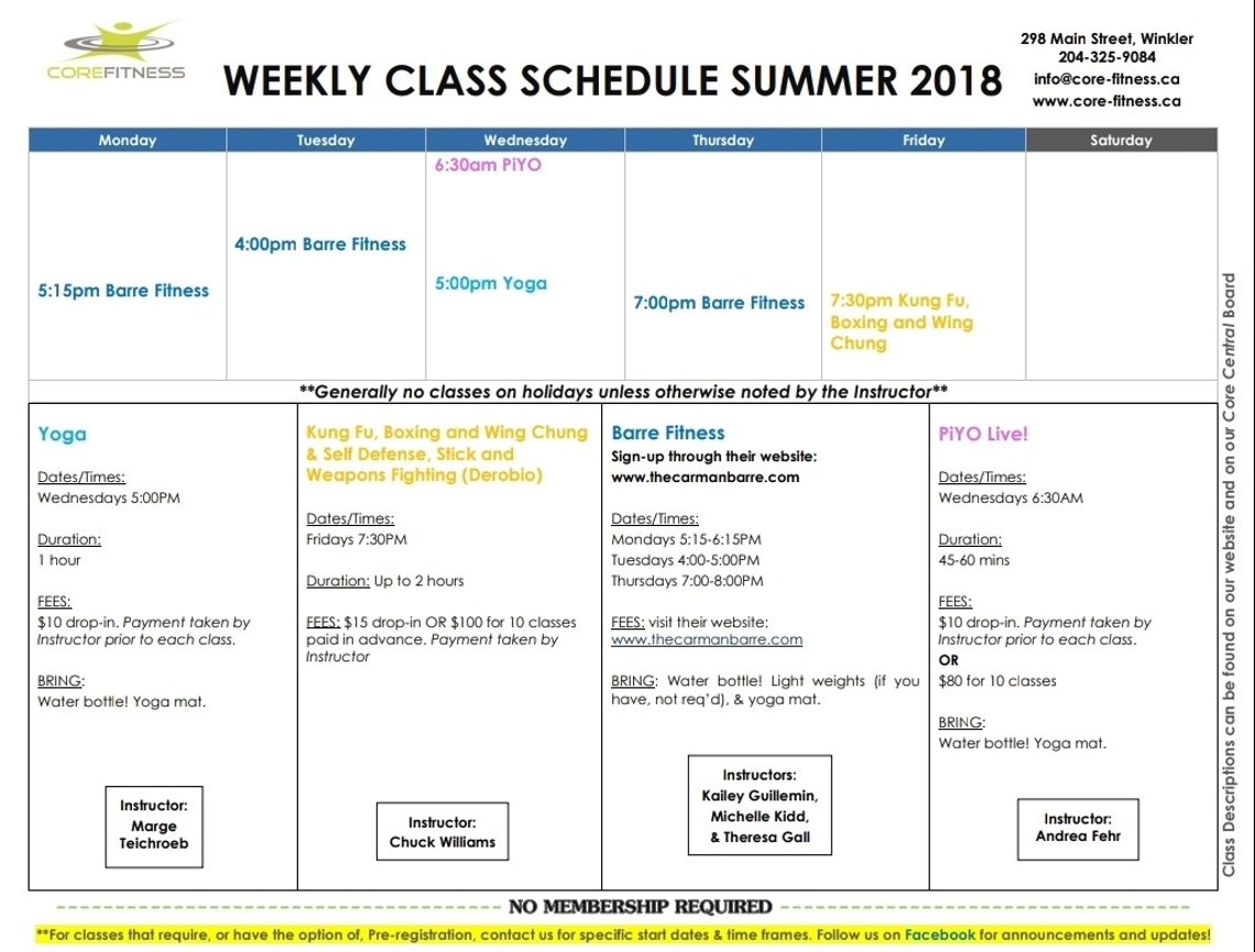 Core Fitness Schedule